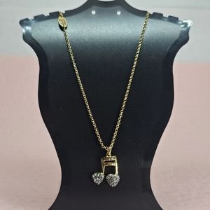 Juice Couture Rhinestone Music Note Charm Necklace Gold Tone 15" to 17"